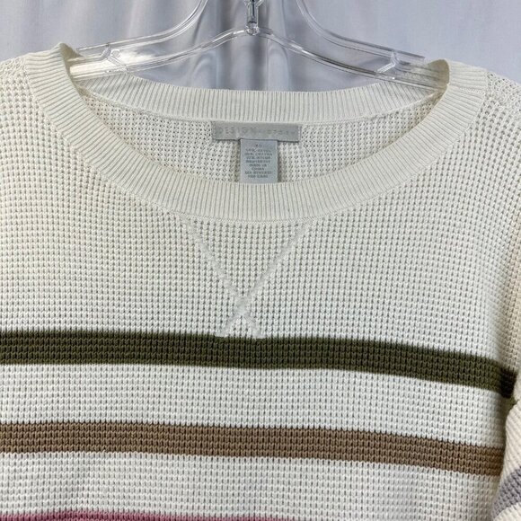 Design History Women’s Long Sleeve Round Neck Tight Knit Sweater Ivory/Multi XS - Picture 3 of 8